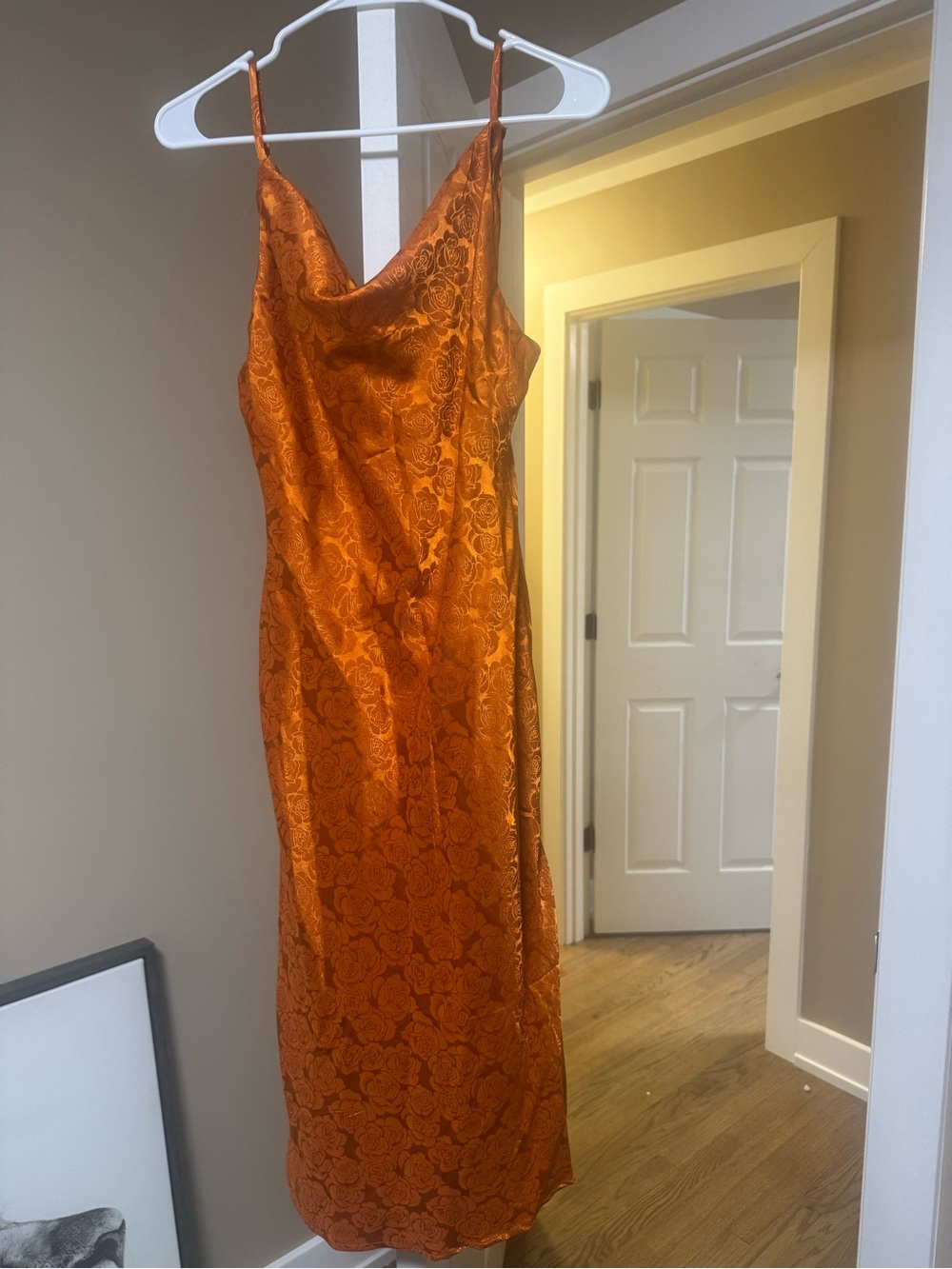 Lulu's Orange Floral Lace Slip Midi Dress